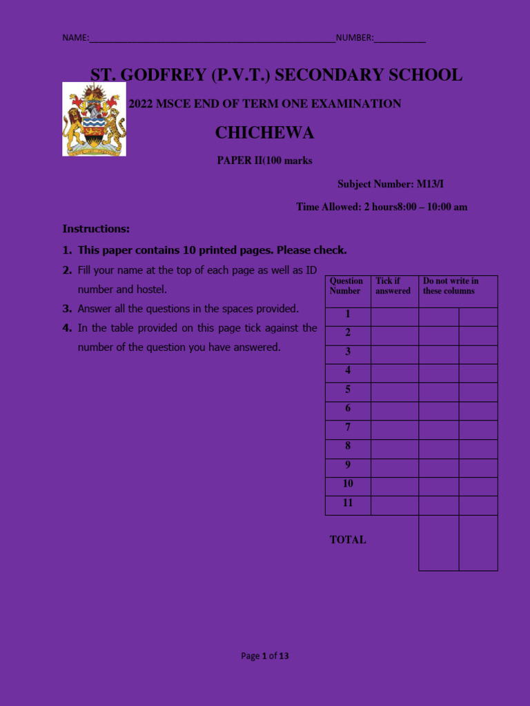 Chichewa Paper II Exam Instructions | PDF | Physical Phenomena | Hazards