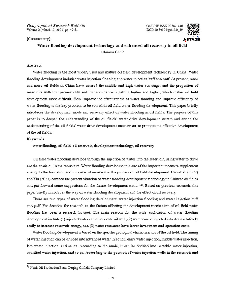 Water Flooding Development Technology and Enhanced Oil Recovery in Oil ...
