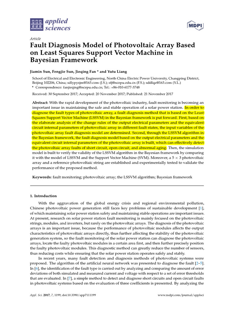 Photovoltaic Array Fault Diagnosis Model | PDF | Photovoltaic System ...