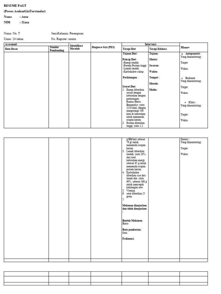 Format dan Contoh Pagt Diet Gizi | PDF
