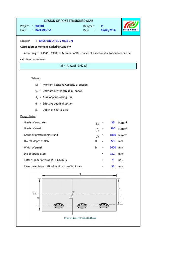 Post-Tensioned Slab Design Analysis | PDF | Prestressed Concrete | Concrete
