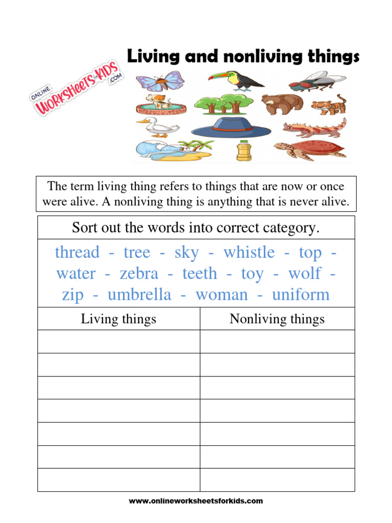Living and Non Living Things Worksheets 1 | PDF