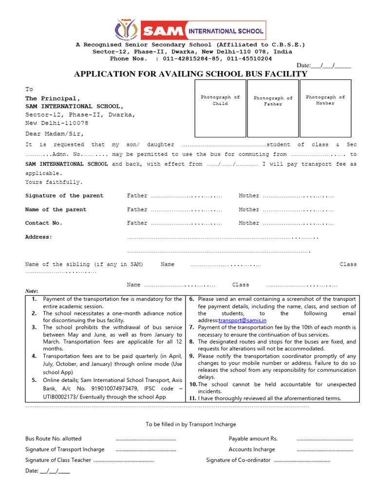 School Bus Facility Application Form | PDF | Service Industries