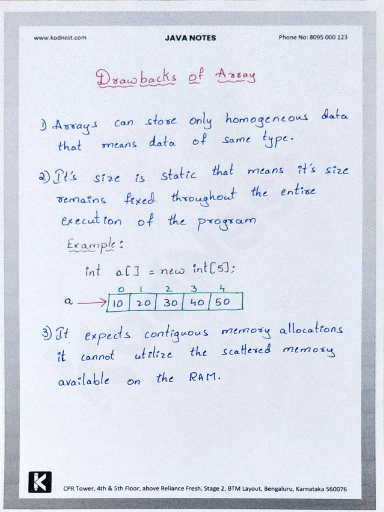 2666161-Java - Drawbacks of Arrays - NOTES | PDF
