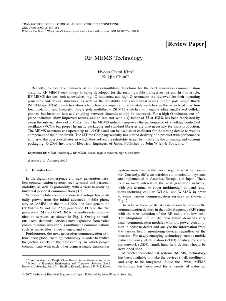 Overview of RF MEMS Technology | PDF | Cmos | Inductor