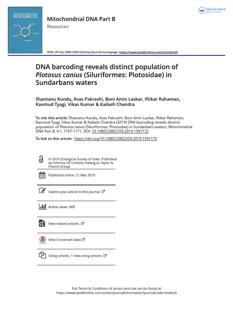 DNA Barcoding of Plotosus canius in Sundarbans | PDF | Polymerase Chain ...