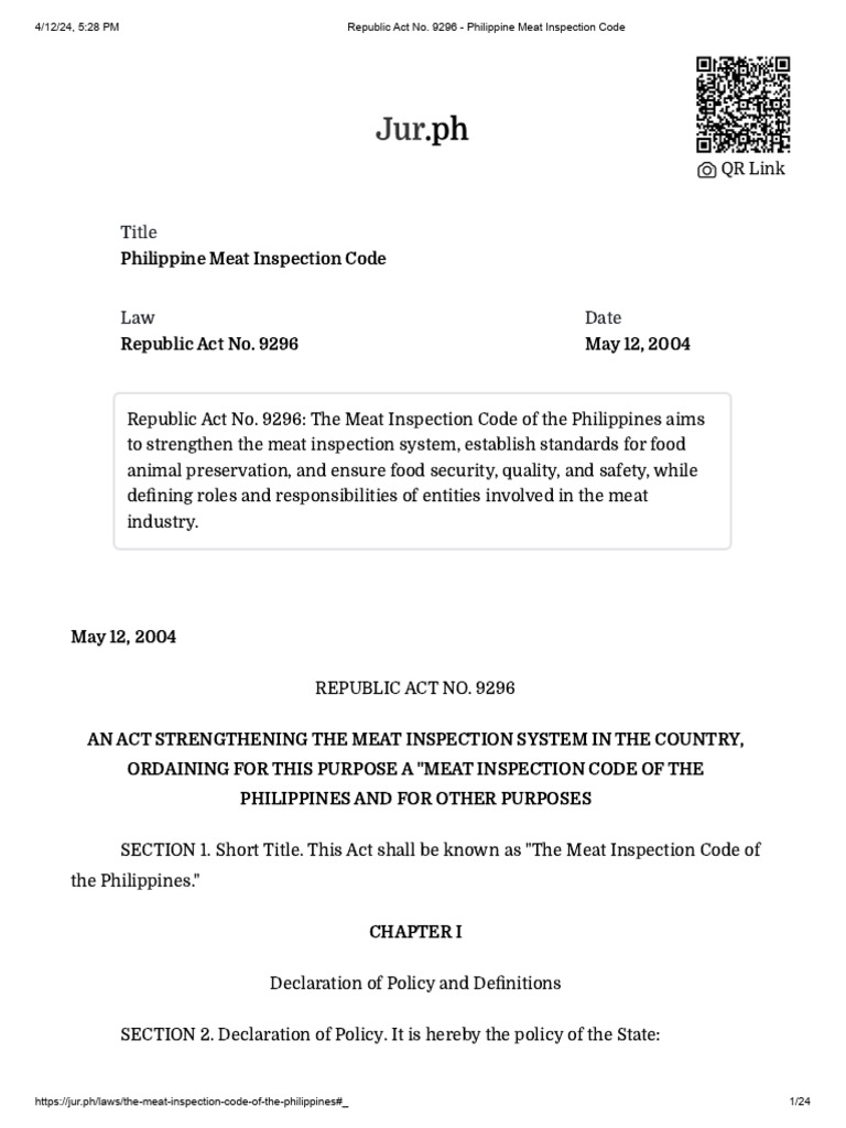 Philippine Meat Inspection Code Summary | PDF | Animal Slaughter ...