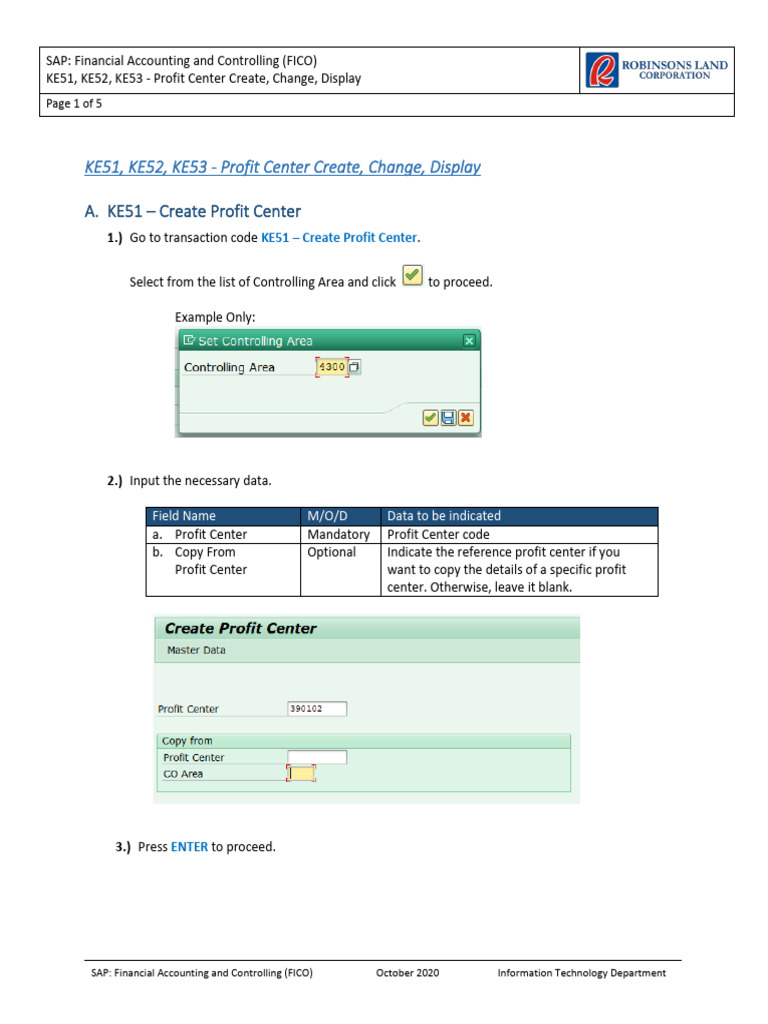 SAP Profit Center Tcodes KE51, KE52, KE53 | PDF | Computing | Software