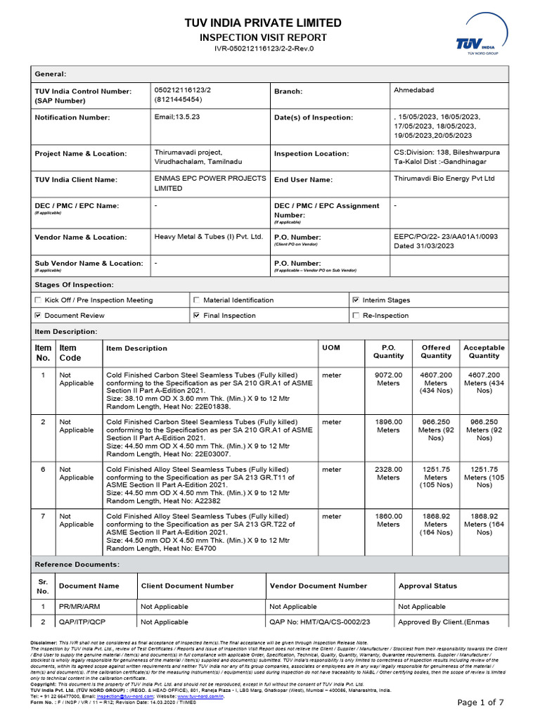 IVR 050212116123 - 2 2 Rev.0 20.05.23 | PDF | Quality Assurance ...