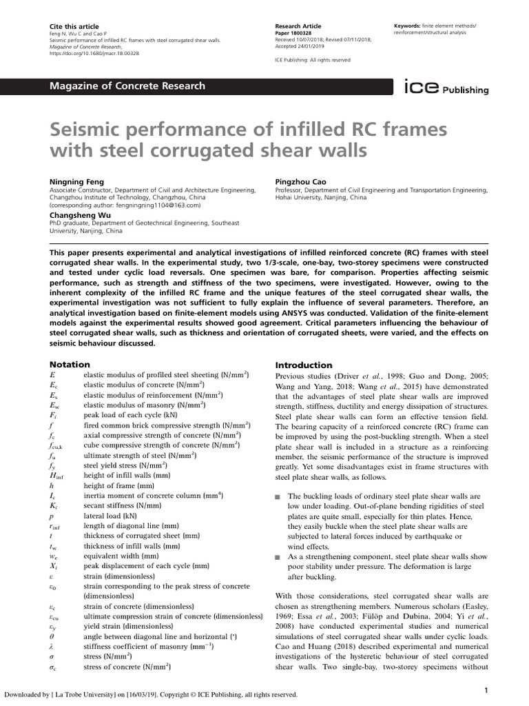 Seismic Performance of Infilled RC Frames | PDF | Strength Of Materials ...