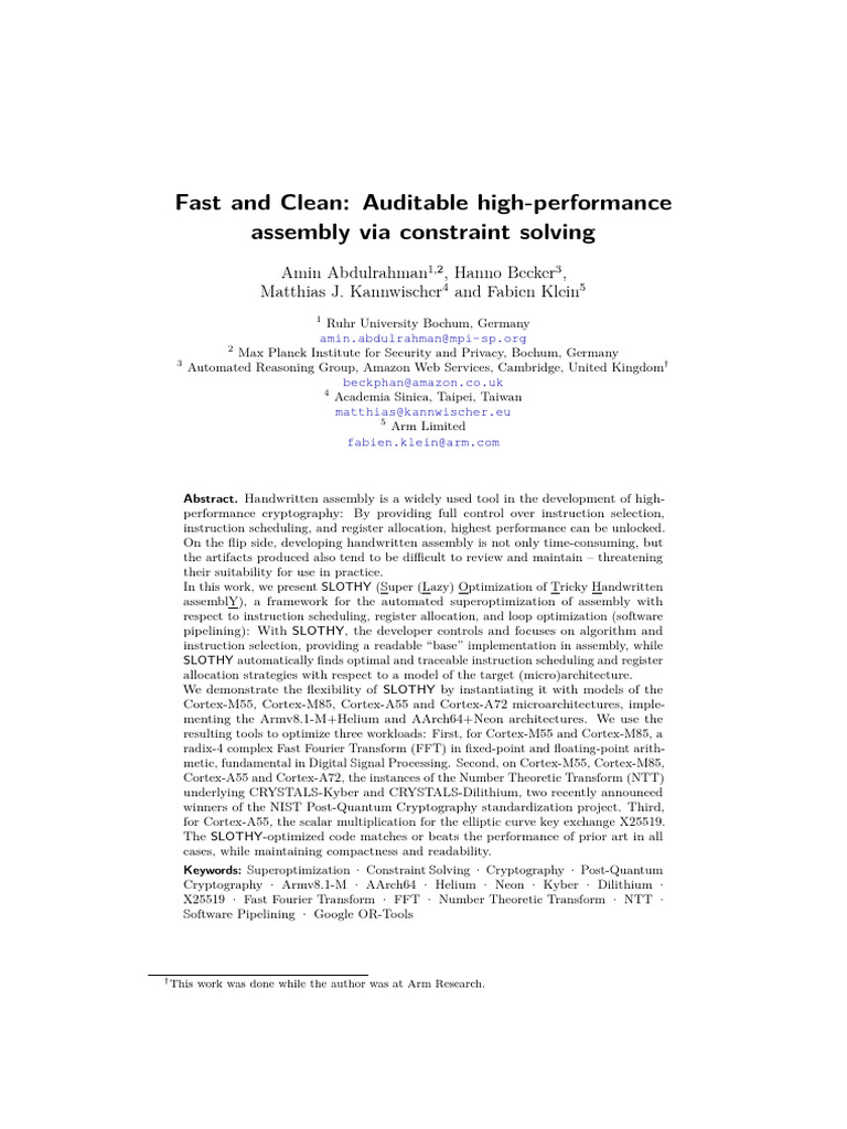 SLOTHY: High-Performance Assembly Optimization | PDF | Central ...