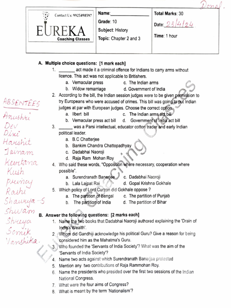 Class 10 Icse History Notes Vedantu