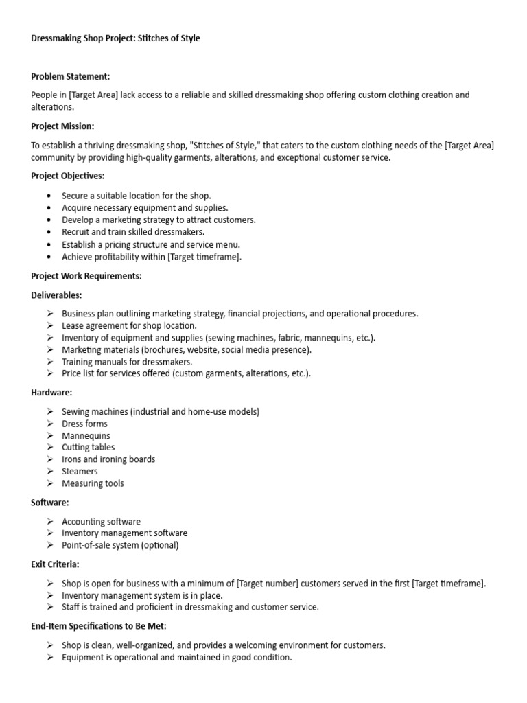 Dressmaking Shop Project | PDF | Risk | Sewing