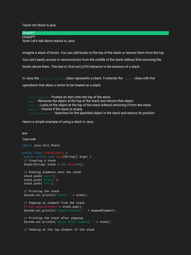 Stack In Java | PDF | Object Oriented Programming | Computer Engineering