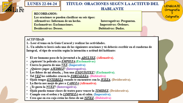 Tipos de Oraciones según Actitud | PDF | Artes del Lenguaje y Comunicación