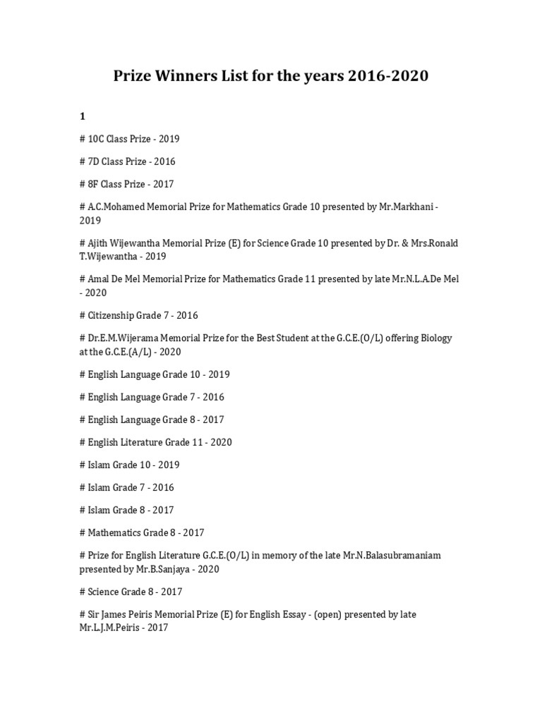 Prize List | PDF