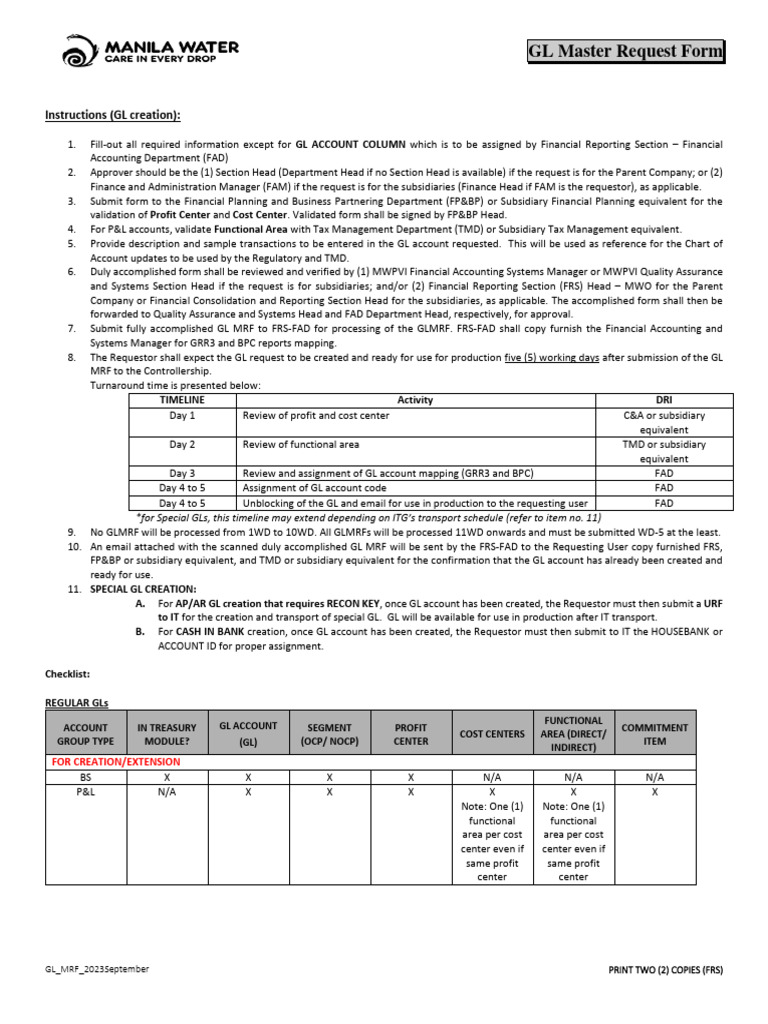 GL Master Request Form Instructions | PDF | Income Statement | Business