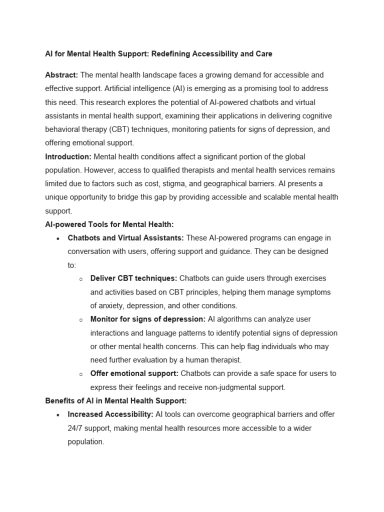 Chatbots in Mental Health Support | PDF | Mental Health | Cognitive ...