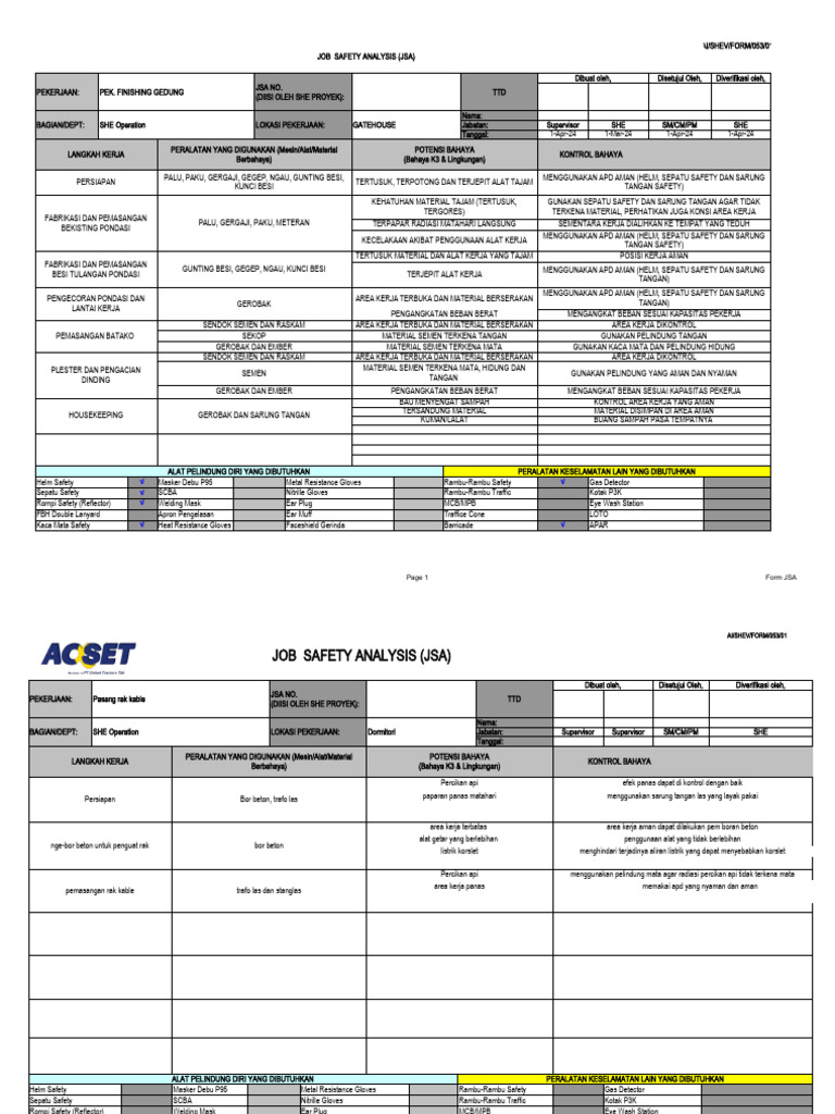 Analisis Keselamatan Kerja JSA Gedung | PDF
