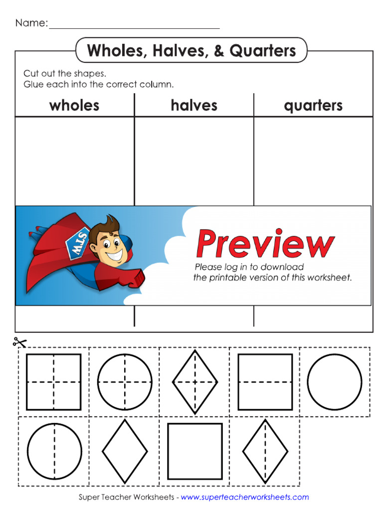 Identifying Wholes Halves and Quarters | PDF