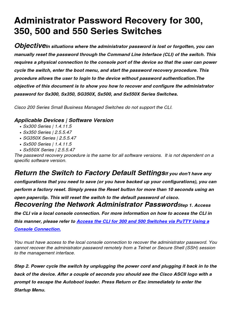 Admin Password Recovery for Cisco Switches | PDF | Command Line ...