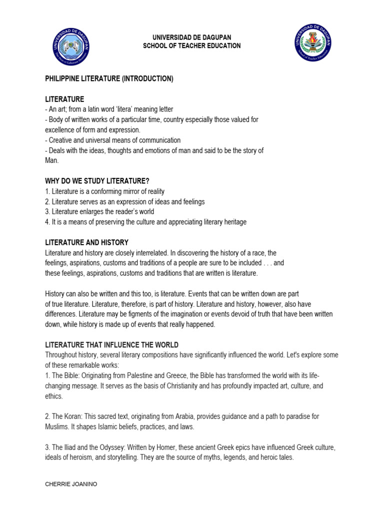 Introduction to Philippine Literature | PDF | Poetry | Epic Poetry
