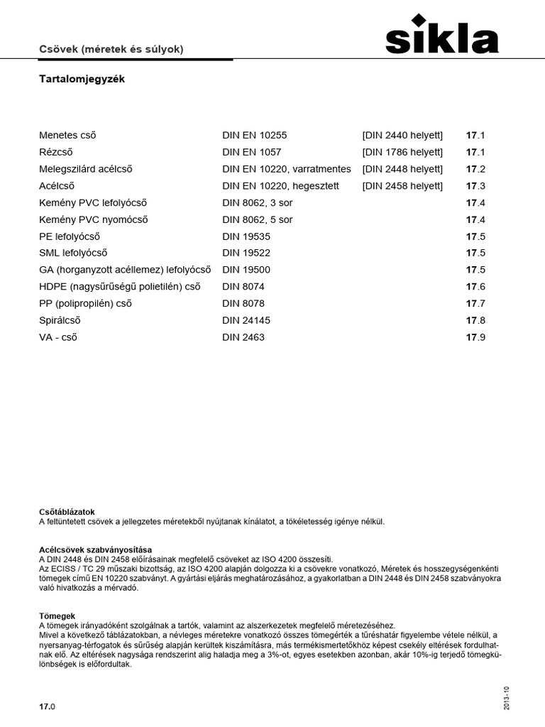 17 Csövek (Méretek És Súlyok) | PDF