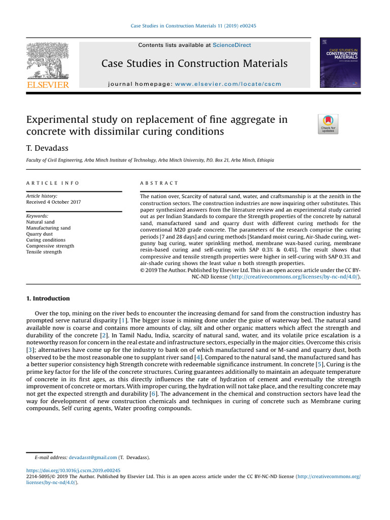 Experimental Study On Replacement of Fine Aggregate 2019 Case Studies ...