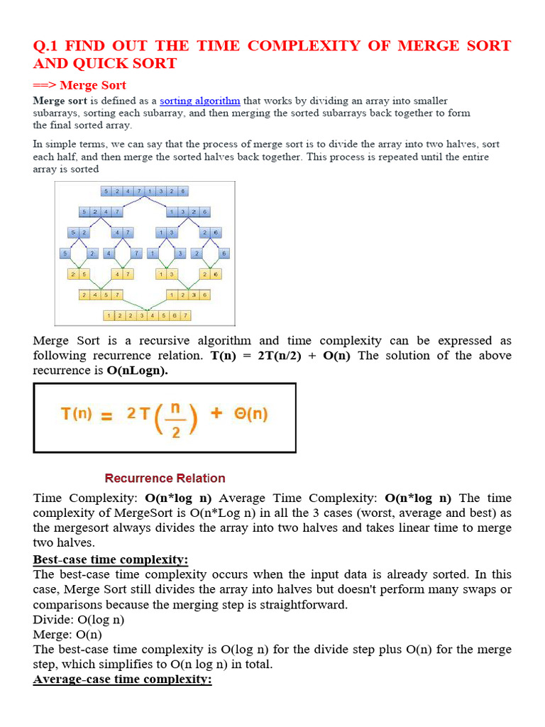 Time Complexity of Merge Sort vs Quick Sort | PDF | Time Complexity ...