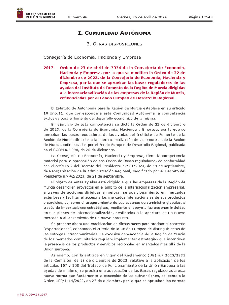 Modificación de Ayudas a la Internacionalización | PDF | Otorgar dinero ...