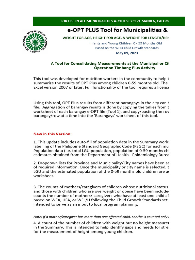 Blank EOPT-PLUS-MUNICIPAL-LEVEL-VERSION-2023 | PDF | Obesity