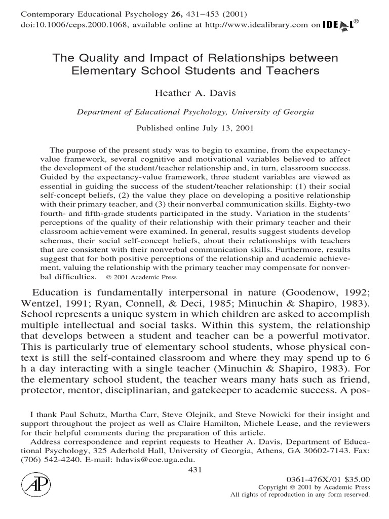 The Quality and Impact of Relationships | PDF | Self Concept ...