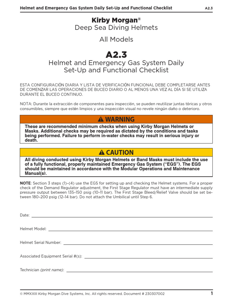 Checklist Casco Pre Dive (Detallada) | PDF | Gases | Ingeniería Química