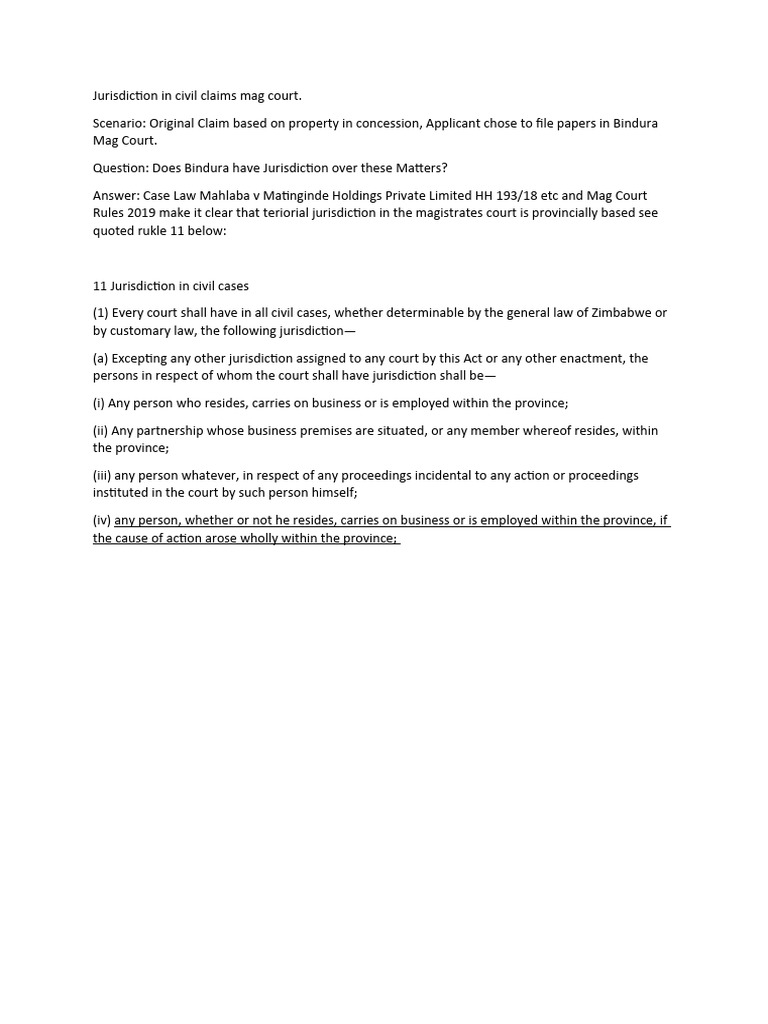 Jurisdiction in Civil Claims Mag Court PDF