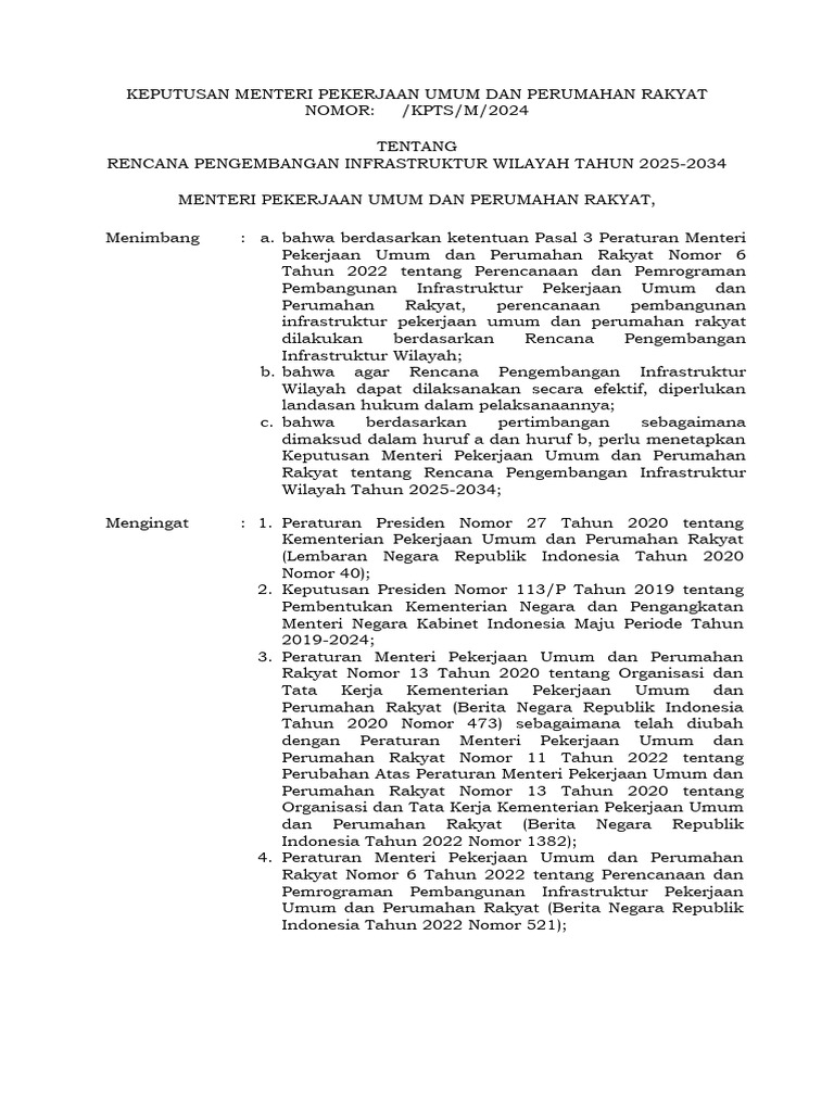 Rencana Infrastruktur Wilayah 2025-2034 | PDF