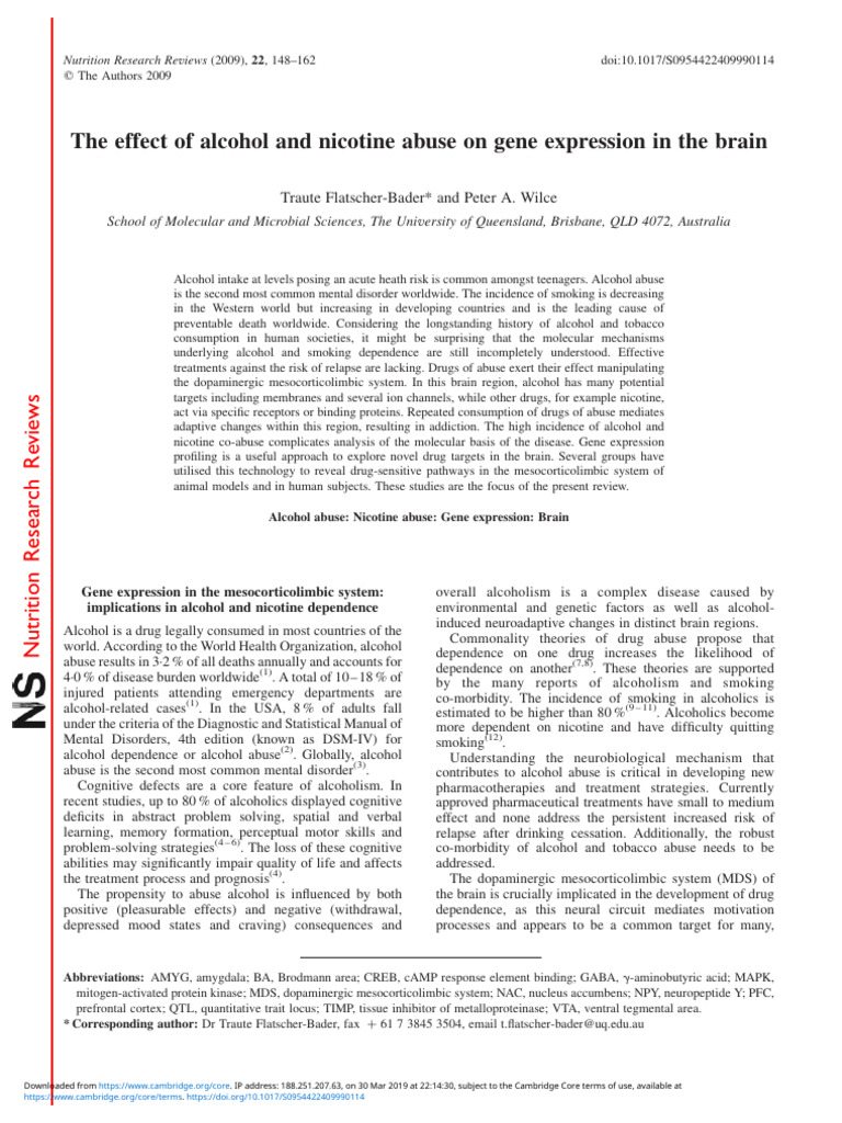The Effect of Alcohol and Nicotine Abuse On Gene Expression in The ...