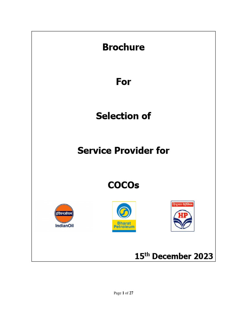 Brochure On Selection of Service Provider For COCO | PDF | Valuation ...
