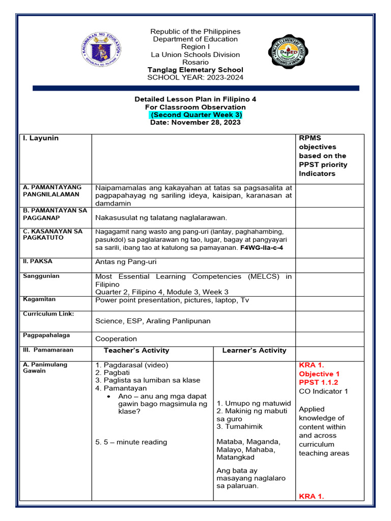 Cot 2 Grade 4 Filipino Pdf