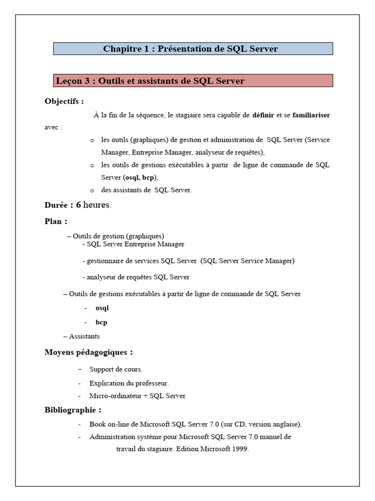 Outils de gestion de SQL Server | PDF | Microsoft SQL Server ...