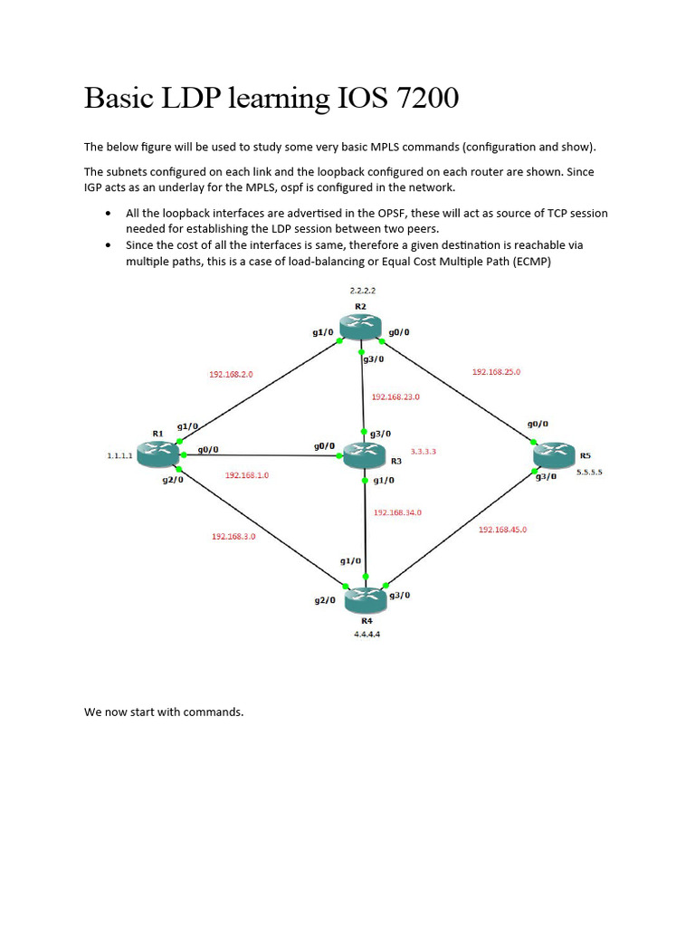 Basic MPLS LDP Commands for IOS 7200 | PDF | Networking | Multiprotocol ...