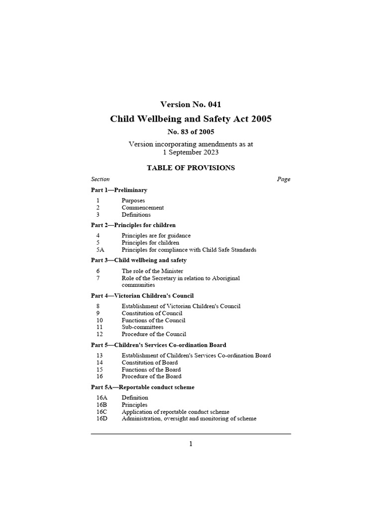 Child Wellbeing and Safety Act 2005 Version No. 041 PDF Midwife