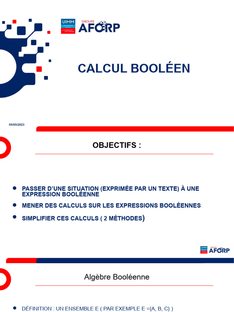 Calcul Booleen | PDF | Algèbre de Boole (logique) | Enseignement des ...