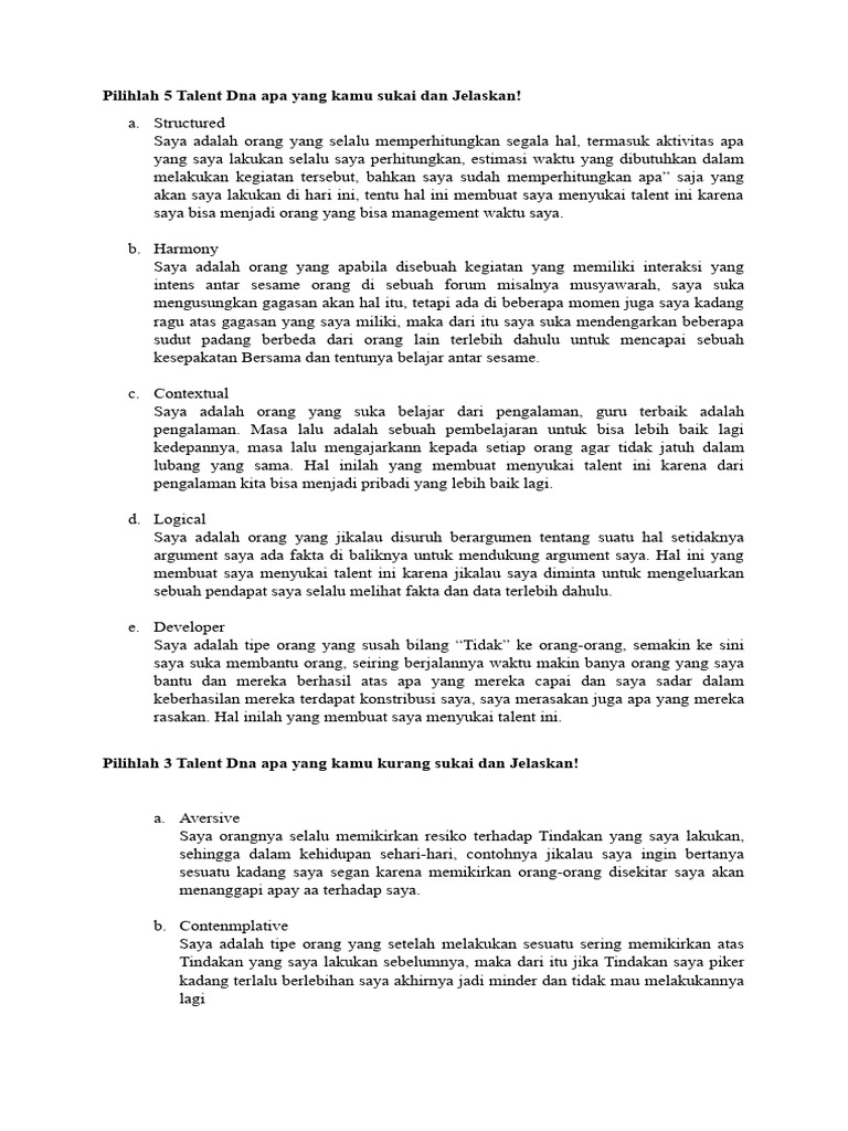 Pilihan dan Penjelasan Talent DNA | PDF | Kesehatan Holistik
