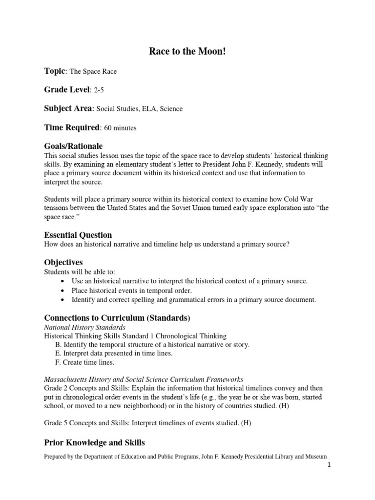 Space Race Lesson for Grades 2-5 | PDF | Spacecraft | Moon Landing