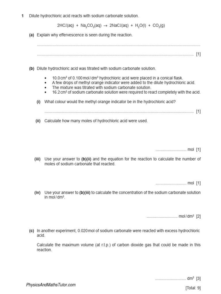 Hydrochloric Acid and Sodium Carbonate Reaction Analysis | PDF ...