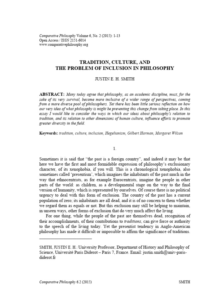 Tradition Culture and The Problem of Inclusion in Philosophy | PDF ...