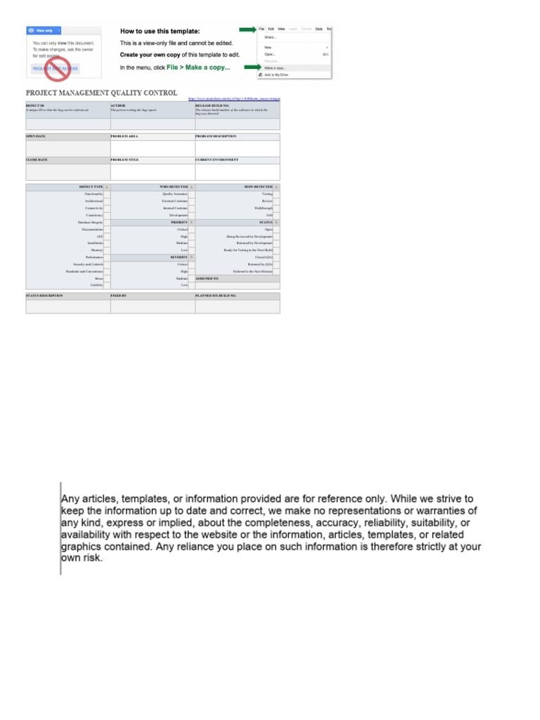 BF Project Management Quality Control Template - Google Sheet | PDF ...
