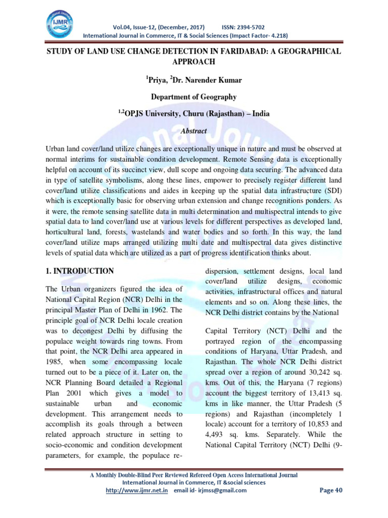 Land Use Change in Faridabad Study | PDF | Science