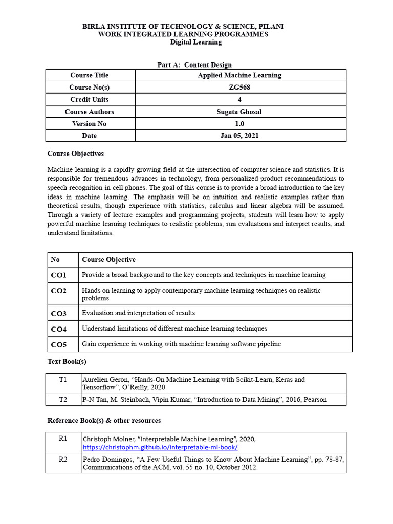 Applied Machine Learning Course Overview | PDF | Machine Learning ...