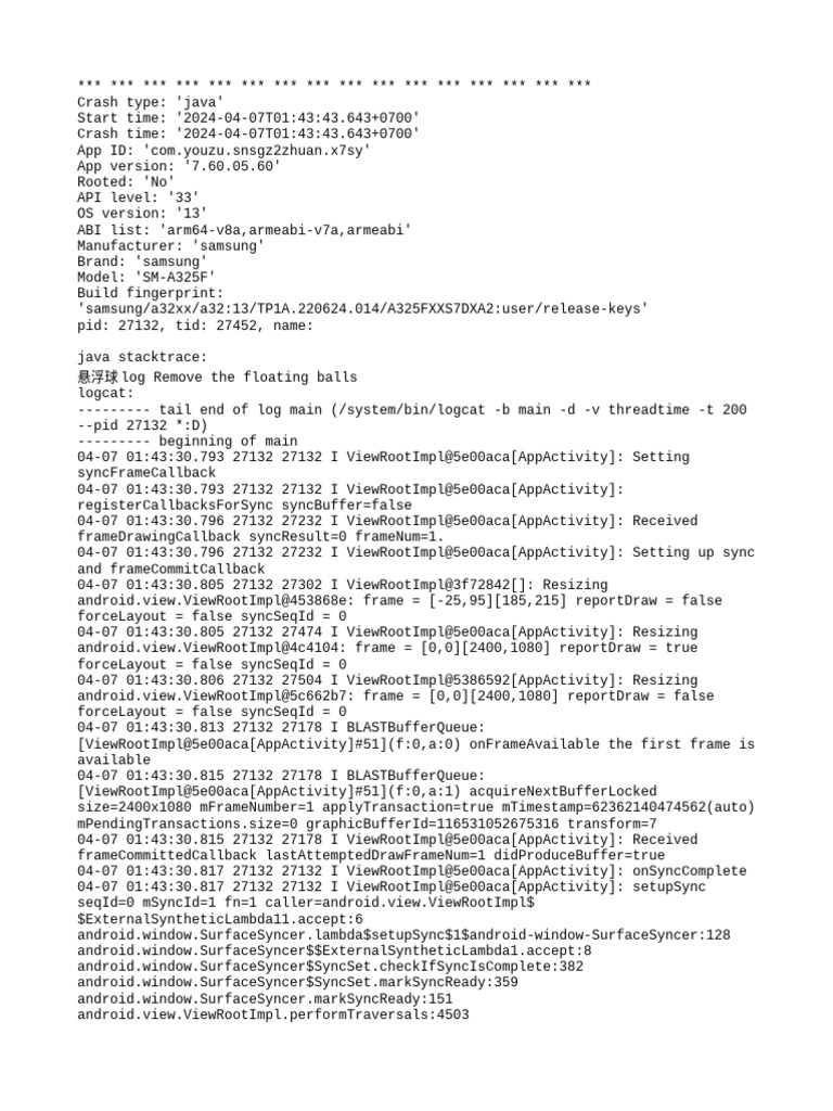 X7SY App Crash Report Analysis | PDF | Java (Programming Language ...